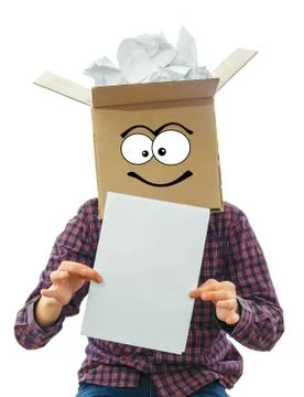 Man with smiling box over his head Stock Photos