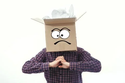 Man with smiling box over his head Stock Photos