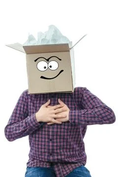 Man with smiling box over his head Stock Photos