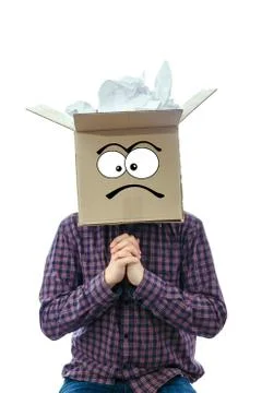 Man with smiling box over his head Stock Photos