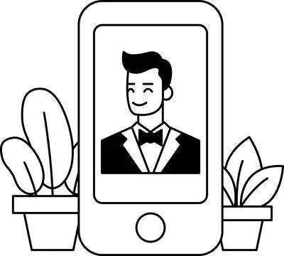 A man is smiling at the camera on a phone Stock Illustration