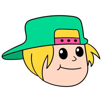 Man smiling cool style with cap upside down. doodle icon drawing Stock Illustration