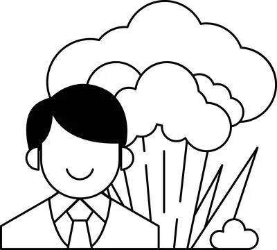 A man is smiling in front of a cloud of smoke Stock Illustration