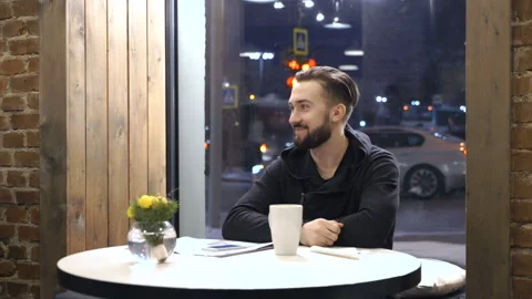 Man is smiling looking into the distance Video stock 86386571