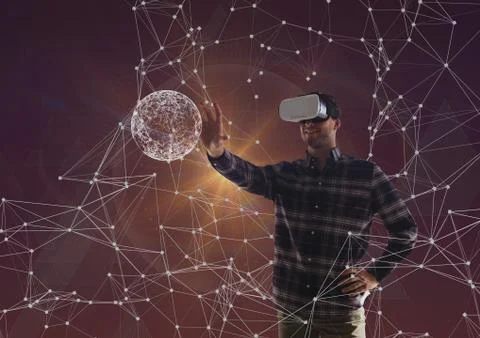 Man smiling with vr headset Stockfoto's