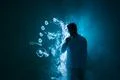 The man smoke an electric cigarette with a ring against the background of t.. Photo