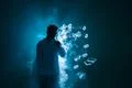 The man smoke an electric cigarette with a ring against the background of t.. Photo