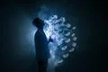 The man smoke an electric cigarette with a ring against the background of t.. Photo