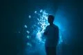 The man smoke an electric cigarette with a ring against the background of t.. Photo