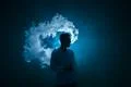 The man smoke an electrical cigarette on the dark background Photo