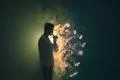 The man smoke an electronic cigarette with a ring against the background of.. Photo