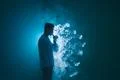 The man smoke an electronic cigarette with a ring against the background of.. Photo