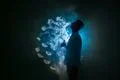 The man smoke an electronic cigarette with a ring against the background of.. Photo