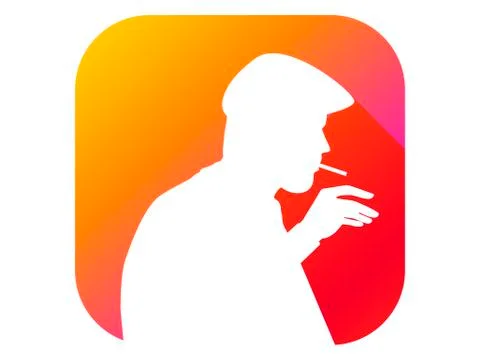 Man smokes flat icon with long shadow. Silhouette of a man with a cigarette.  Illustrazione stock