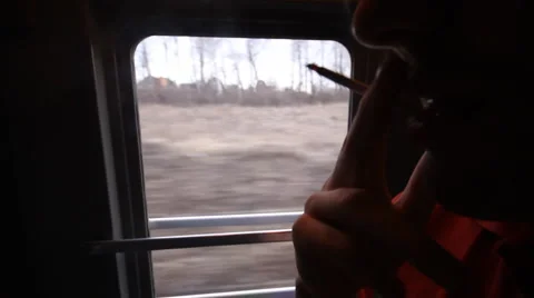 Man smokes a train Stock Footage 4537892