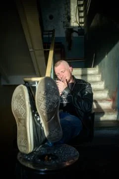 Man smoking cigarette Stock Photos