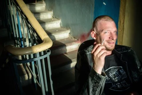 Man smoking cigarette Stock Photos