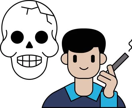 A man is smoking a cigarette while a skull is behind him Stock Illustration