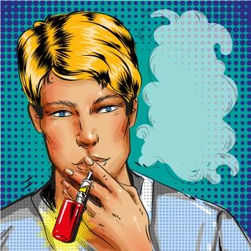 Man smoking e-cigarette vape pop rt comic style illustration Illustrazione stock