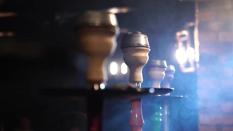 Man smoking a hookah. slow motion. Stock Footage 87247170