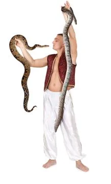 Man with snakes Stockfoto's