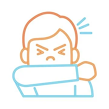 Man sneezing in elbow, line style Stock Illustration