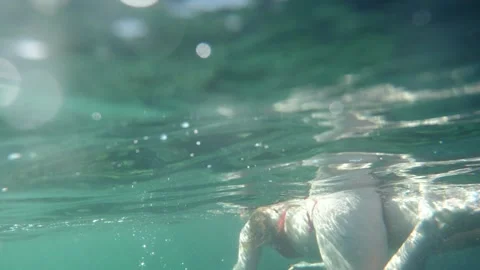 Man snorkeling underwater and exploring coral reef in Budva Montenegro Stock Footage 339069598