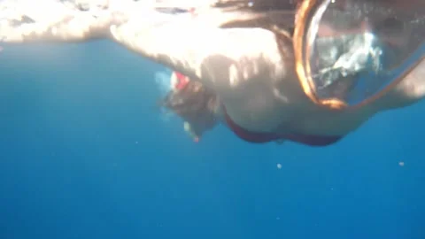Man snorkeling underwater and exploring coral reef in Budva Montenegro Stock Footage 339069620