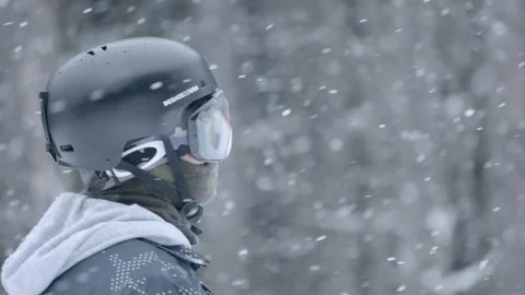 Man in snow weather Stock Footage 99179503