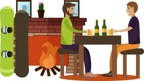 Man snowboarder resting at pub vector icon isolated on white Stock Illustration