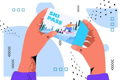 Man snowboarding guy doing activities on smartphone screen christmas new year Stock Illustration