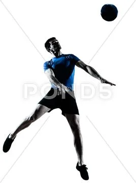Man soccer football player heading silhouette Stock Photos