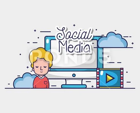 Man with social media element to connect Stock Illustration
