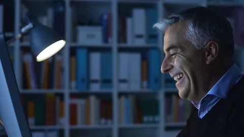 Man social networking and chatting Stock Footage 89197497