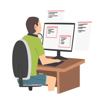 Man as Software Developer or Programmer Engaged in Coding in Server-side Stock Illustration