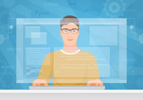 Man software engineer concept with design, optimization, responsive and 스톡 일러스트