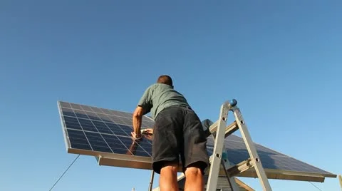 Man Solar Panel Stock Footage