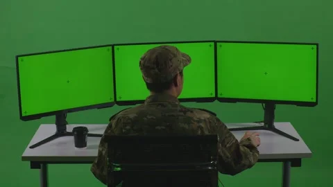Man Soldier Developer Sleeping While Write Code With Multiple Computer Screens Stock Footage 252254334