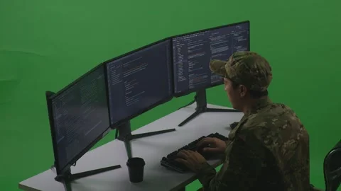 Man Soldier Developer Yawning Before Sleeping While Write Code With Multiple Stock Footage 252275490