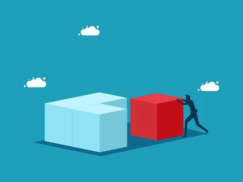 Man solving problem with perfect red cube. business concept 스톡 일러스트