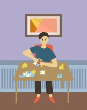 Man Solving Problems and Puzzles, Hobby of Male Illustrazione stock