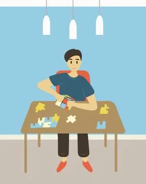 Man Solving Problems and Puzzles, Hobby of Male 스톡 일러스트