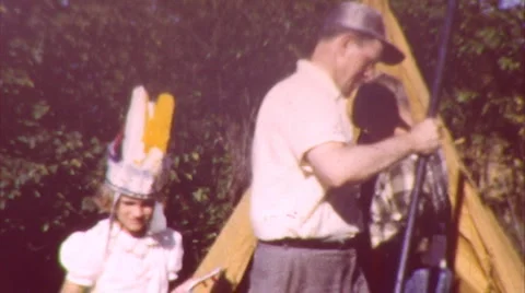 Man Son Set Up Tent Camping Outdoor Vacation 1950s Vintage Film Home Movie 8mm 스톡 동영상 6527111