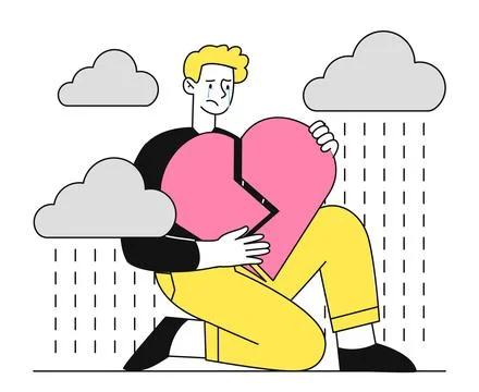 Man with sorrow vector linear Stock Illustration