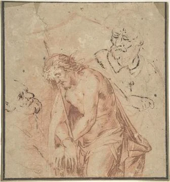 Man of Sorrows and Two Studies of Heads 17th century Anonymous, Flemish, 17.. Stock Illustration