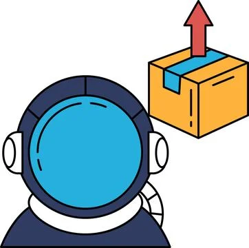 A man in a space suit is about to open a box Stock Illustration