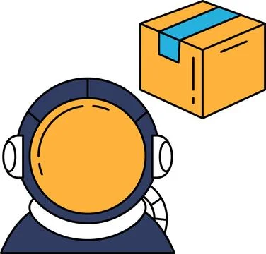 A man in a space suit is looking at a box Illustration
