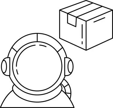 A man in a space suit is looking at a box Illustration