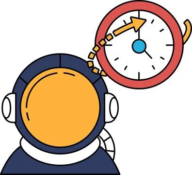 A man in a space suit is looking at a clock イラスト素材