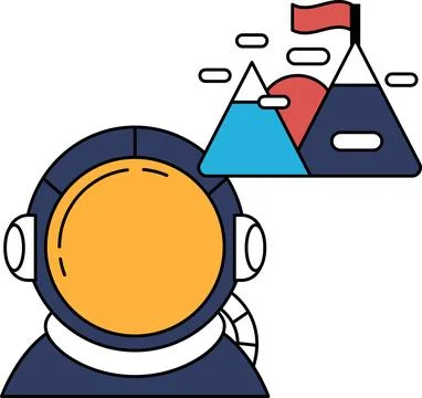 A man in a space suit is looking at a mountain range Stock Illustration